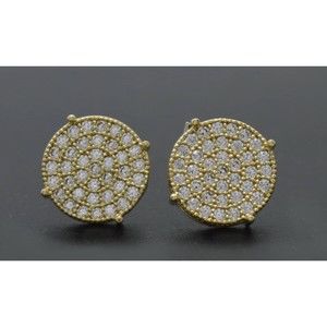 Real 10K Solid Yellow Gold 10mm Halo Round Cut CZ Stud Earrings 2.3gr Men-Women